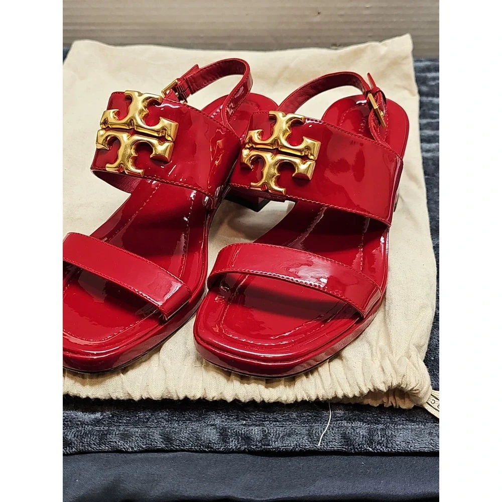 Tory Burch Red Patent Leather Eleanor Heel Sandal Size 6
